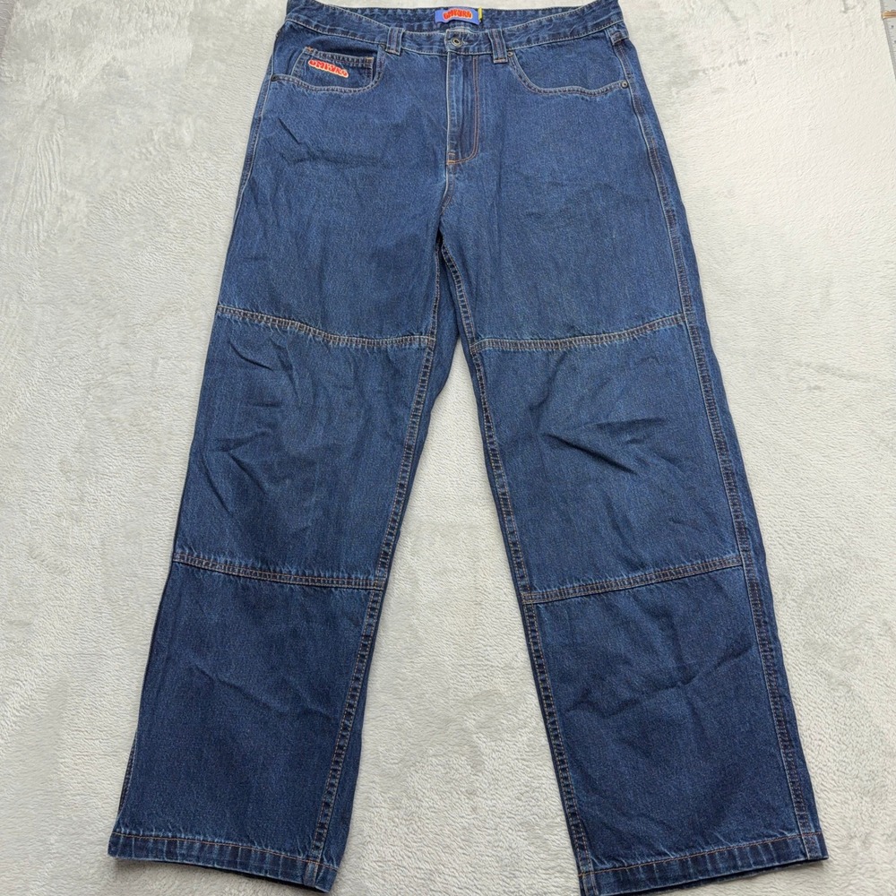 Empyre Jeans Mens 34 Blue Loose Fit Skate Wide Leg Double Knee Seam Denim Pants